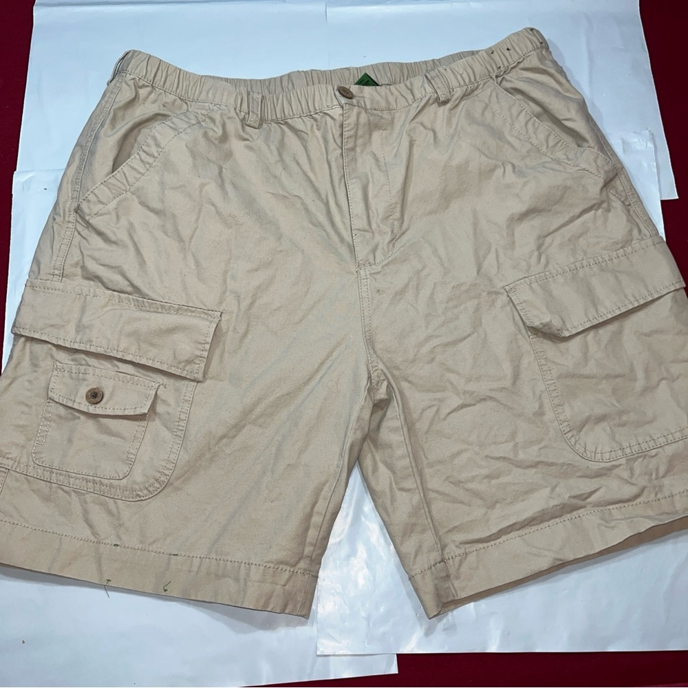 Boston Traders XL TAN Cargo Chino Shorts stretchy Tie Zip Up Waist Men's khaki